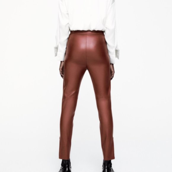 ZARA WINE RED FAUX LEATHER PANT TROUSERS $69.90 - Picture 9 of 11